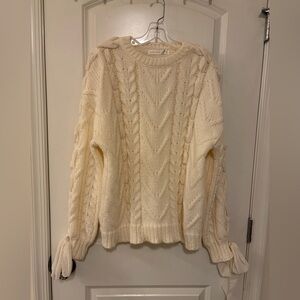 Altar’d state Cable Knit Bow-Sleeve Sweater - Cream